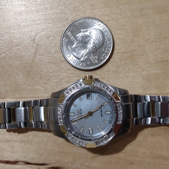 Citizen Eco-Drive silver with gold and rhinestone accents - Picture 12 of 16